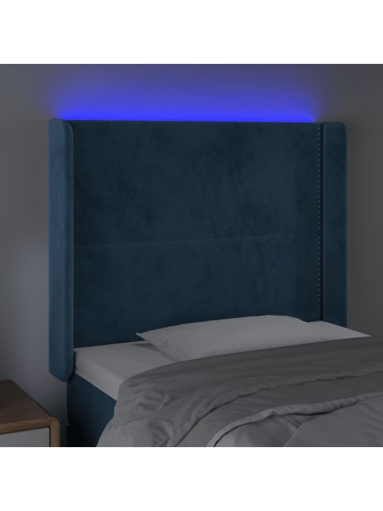 Gultas galvgalis ar led, 93x16x118/128 cm, tumši zils samts