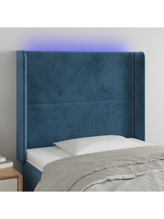 Gultas galvgalis ar led, 93x16x118/128 cm, tumši zils samts