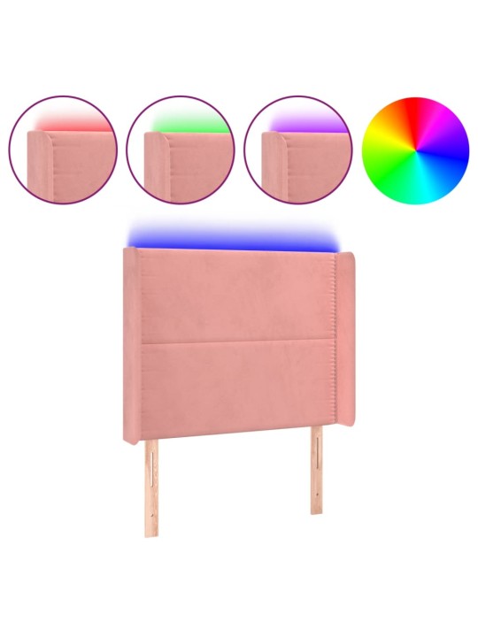 Gultas galvgalis ar led, 93x16x118/128 cm, rozā samts