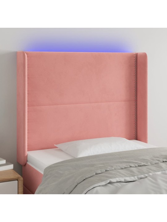 Gultas galvgalis ar led, 93x16x118/128 cm, rozā samts
