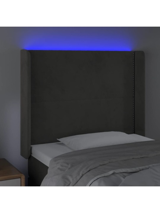 Gultas galvgalis ar LED, 103x16x118/128 cm, gaiši pelēks samts