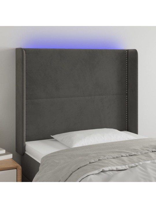 Gultas galvgalis ar LED, 103x16x118/128 cm, tumši pelēks samts