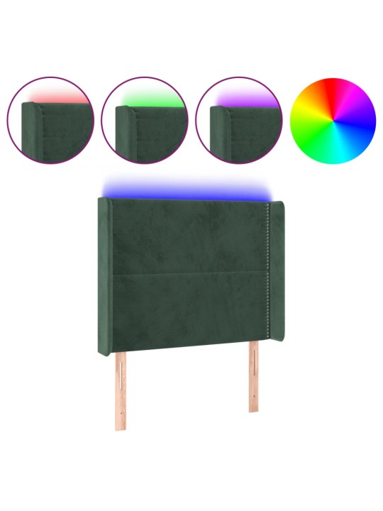 Gultas galvgalis ar led, 103x16x118/128 cm, tumši zaļš samts