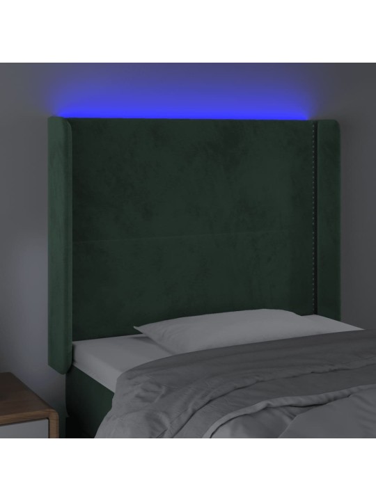 Gultas galvgalis ar led, 103x16x118/128 cm, tumši zaļš samts