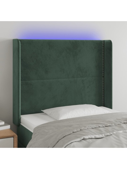 Gultas galvgalis ar led, 103x16x118/128 cm, tumši zaļš samts