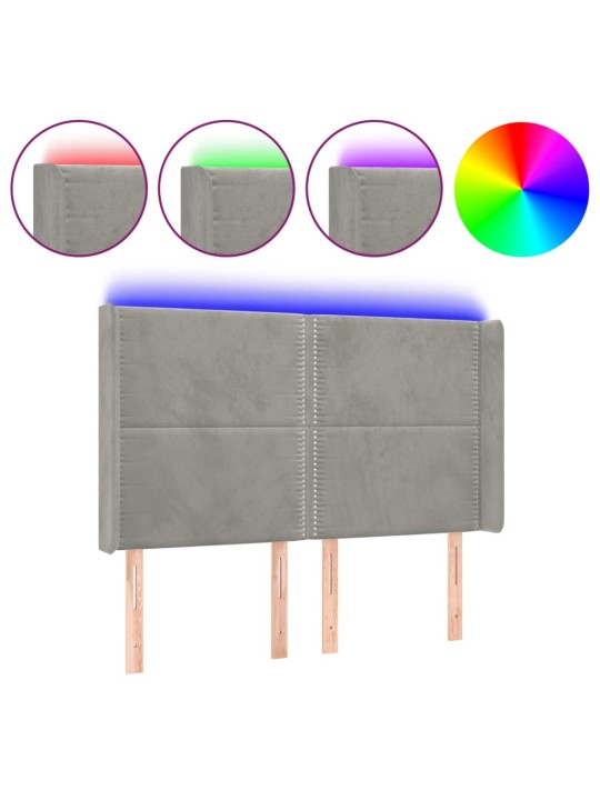 Gultas galvgalis ar LED, 147x16x118/128 cm, gaiši pelēks samts