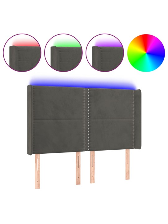 Gultas galvgalis ar LED, 147x16x118/128 cm, tumši pelēks samts