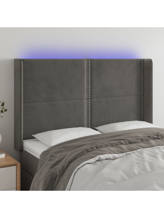 Gultas galvgalis ar LED, 147x16x118/128 cm, tumši pelēks samts