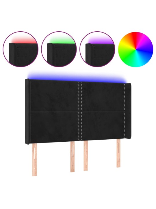 Gultas galvgalis ar LED, 147x16x118/128 cm, melns samts