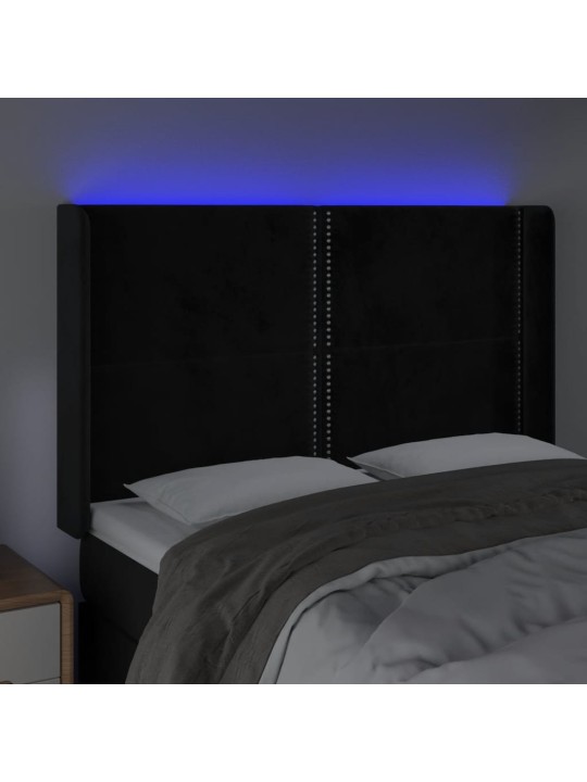 Gultas galvgalis ar LED, 147x16x118/128 cm, melns samts