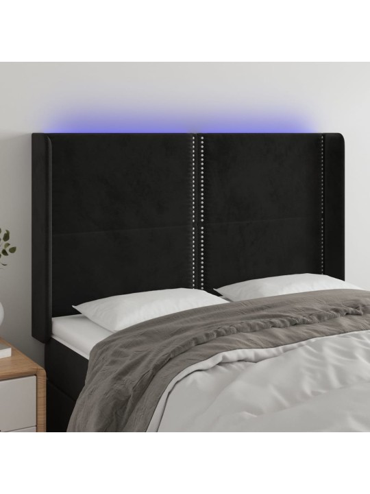 Gultas galvgalis ar LED, 147x16x118/128 cm, melns samts