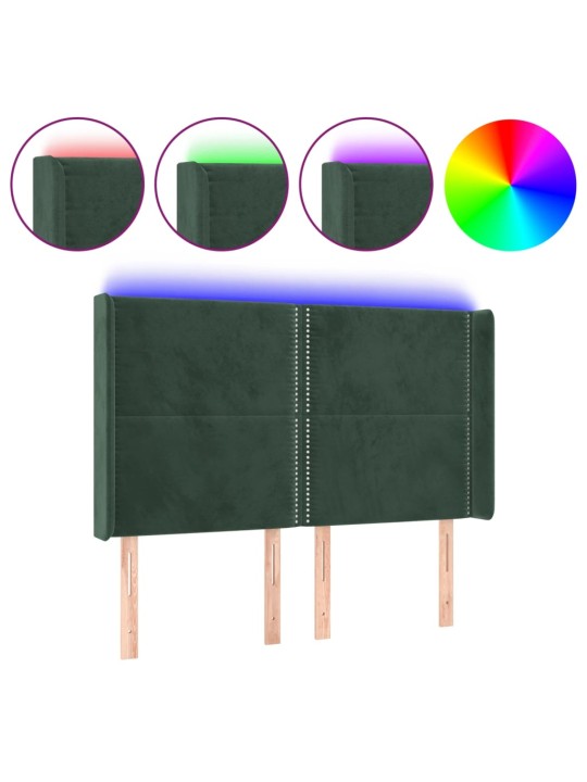 Gultas galvgalis ar led, 147x16x118/128 cm, tumši zaļš samts