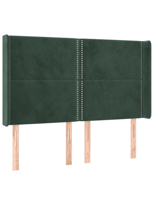 Gultas galvgalis ar led, 147x16x118/128 cm, tumši zaļš samts