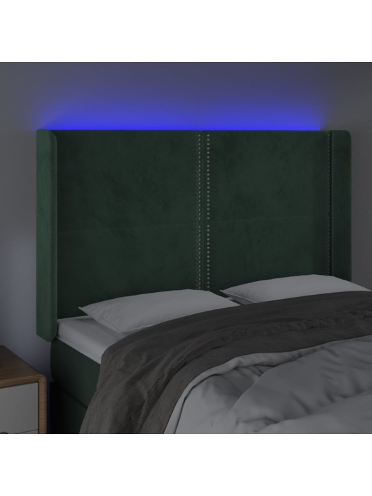 Gultas galvgalis ar led, 147x16x118/128 cm, tumši zaļš samts