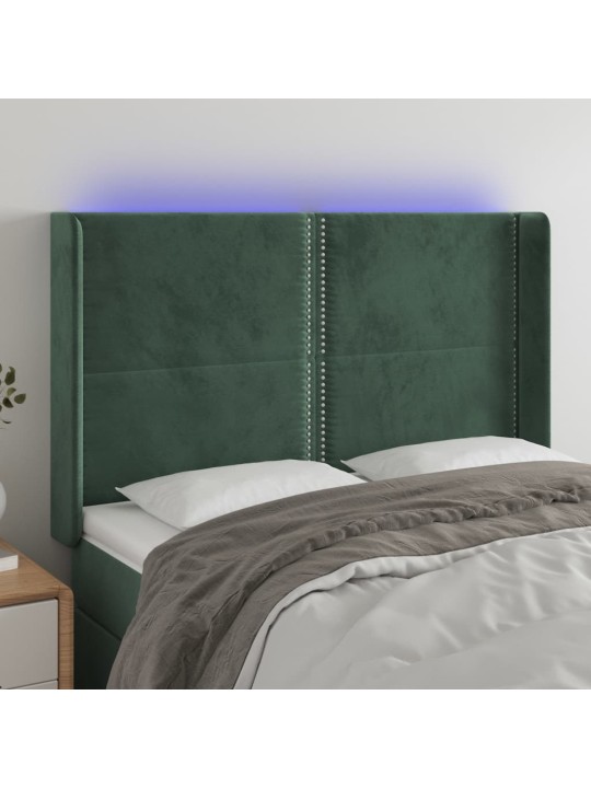Gultas galvgalis ar led, 147x16x118/128 cm, tumši zaļš samts
