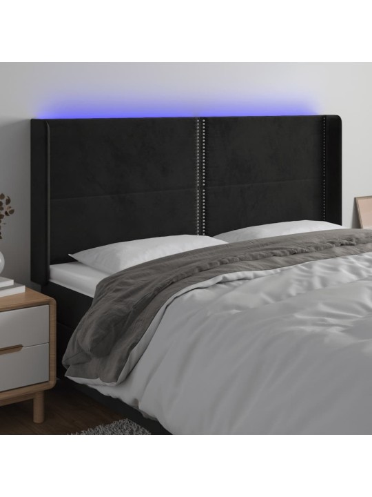 Gultas galvgalis ar LED, 163x16x118/128 cm, melns samts