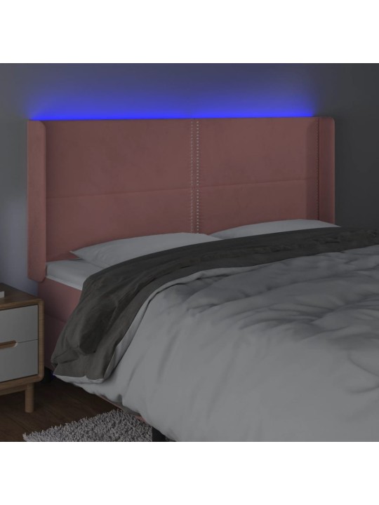 Gultas galvgalis ar LED, 163x16x118/128 cm, rozā samts