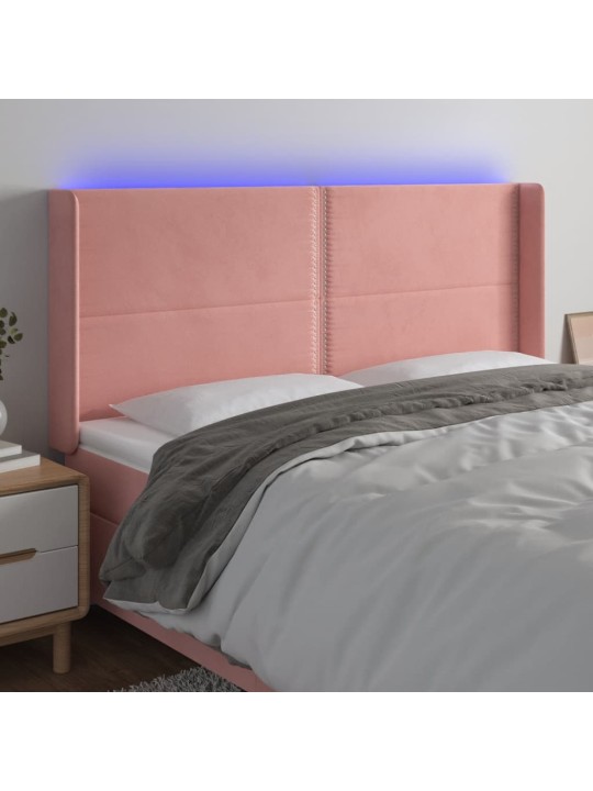 Gultas galvgalis ar LED, 163x16x118/128 cm, rozā samts