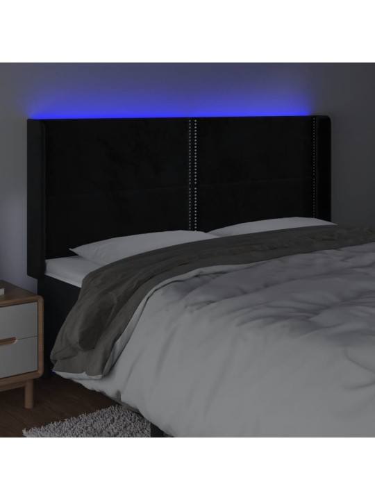 Gultas galvgalis ar led, 183x16x118/128 cm, melns samts