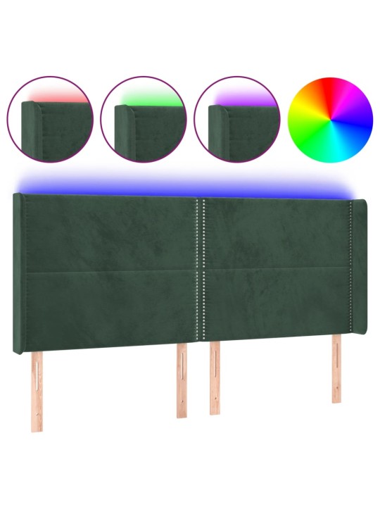 Gultas galvgalis ar led, 183x16x118/128 cm, tumši zaļš samts