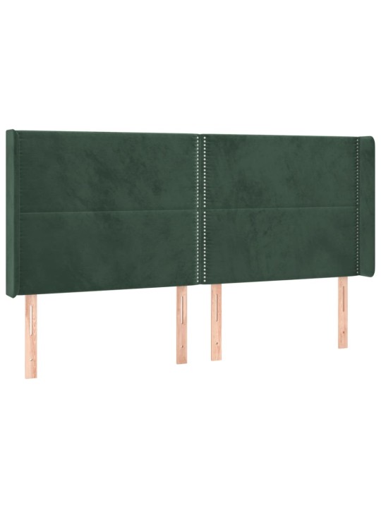 Gultas galvgalis ar led, 183x16x118/128 cm, tumši zaļš samts