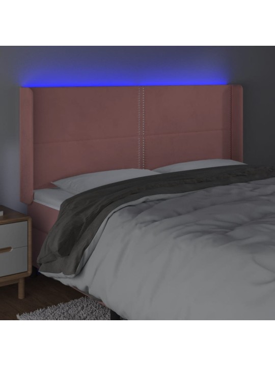 Gultas galvgalis ar led, 183x16x118/128 cm, rozā samts