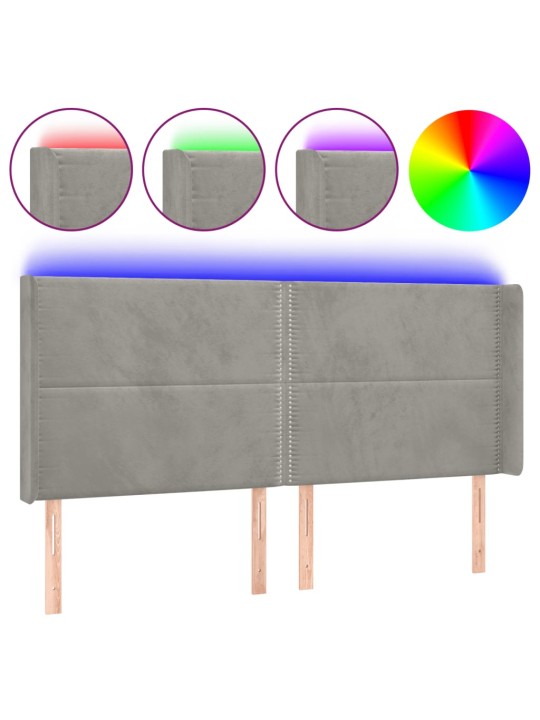 Gultas galvgalis ar led, 203x16x118/128 cm, gaiši pelēks samts