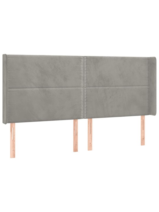 Gultas galvgalis ar led, 203x16x118/128 cm, gaiši pelēks samts