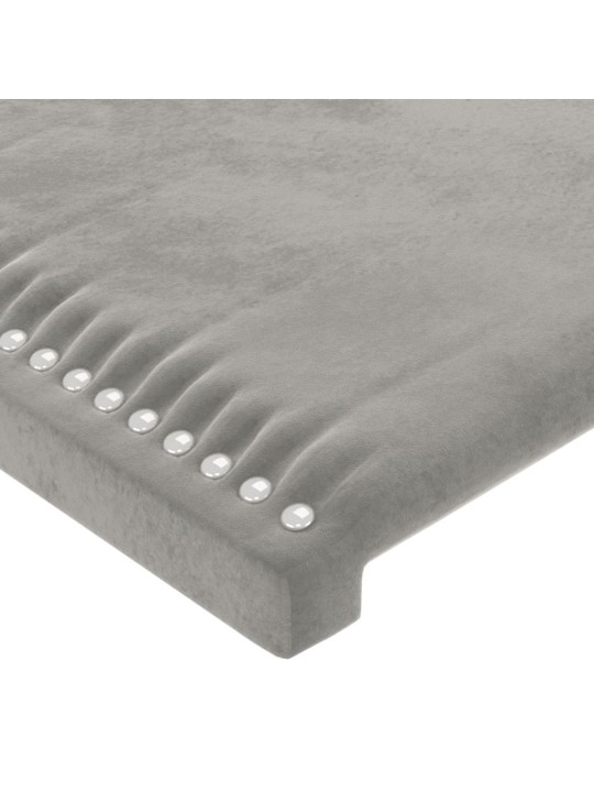 Gultas galvgalis ar led, 203x16x118/128 cm, gaiši pelēks samts