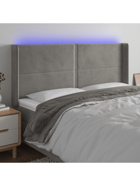 Gultas galvgalis ar led, 203x16x118/128 cm, gaiši pelēks samts
