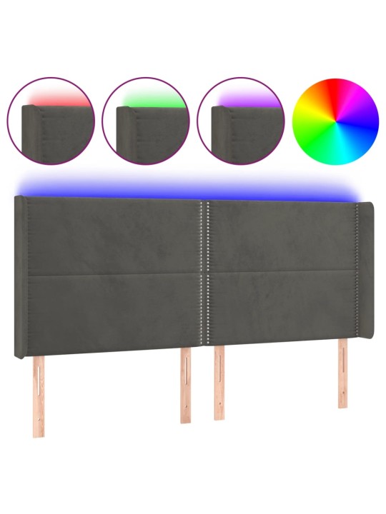 Gultas galvgalis ar led, 203x16x118/128 cm, tumši pelēks samts