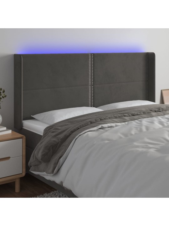 Gultas galvgalis ar led, 203x16x118/128 cm, tumši pelēks samts