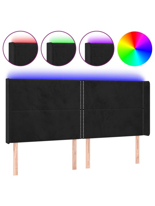 Gultas galvgalis ar led, 203x16x118/128 cm, melns samts