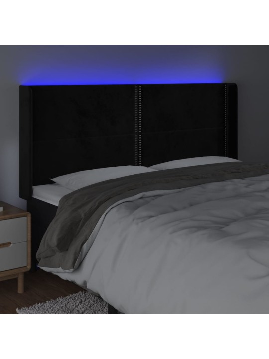 Gultas galvgalis ar led, 203x16x118/128 cm, melns samts