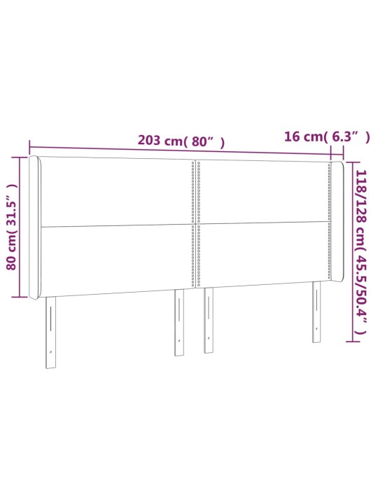 Gultas galvgalis ar led, 203x16x118/128 cm, melns samts