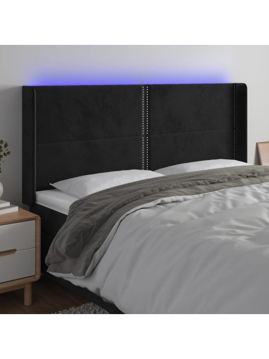 Gultas galvgalis ar led, 203x16x118/128 cm, melns samts