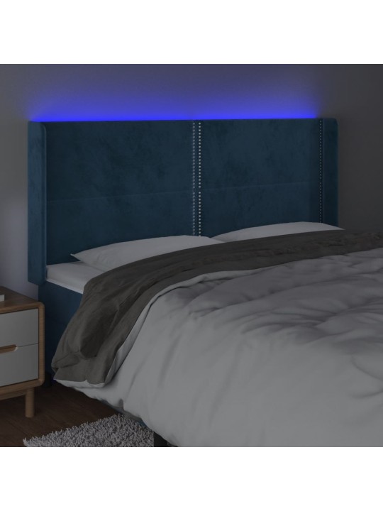 Gultas galvgalis ar led, 203x16x118/128 cm, tumši zils samts