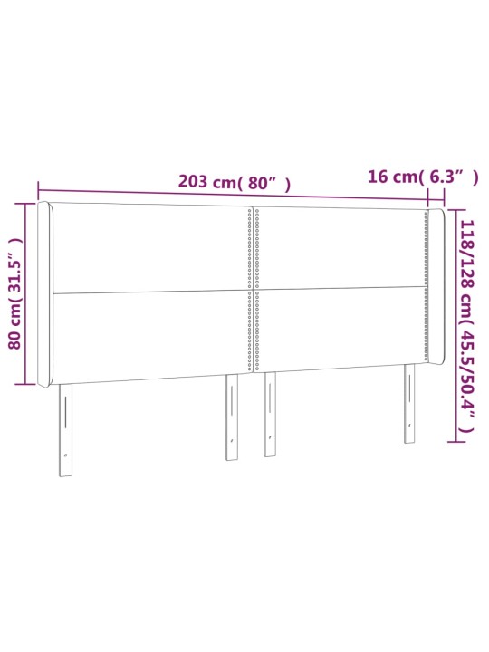 Gultas galvgalis ar led, 203x16x118/128 cm, tumši zils samts