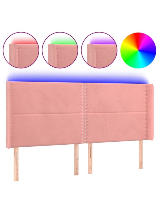 Gultas galvgalis ar led, 203x16x118/128 cm, rozā samts