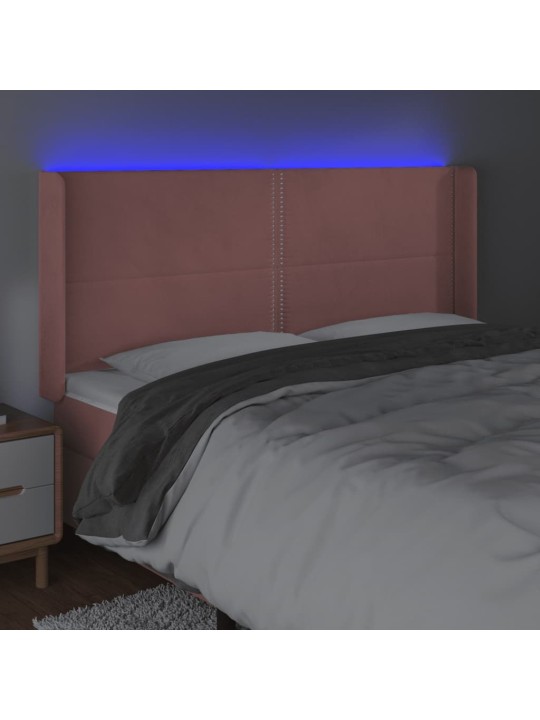 Gultas galvgalis ar led, 203x16x118/128 cm, rozā samts