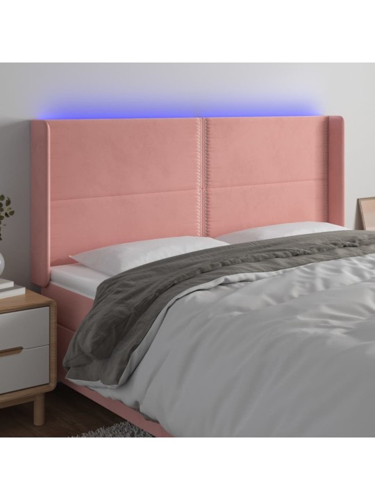 Gultas galvgalis ar led, 203x16x118/128 cm, rozā samts