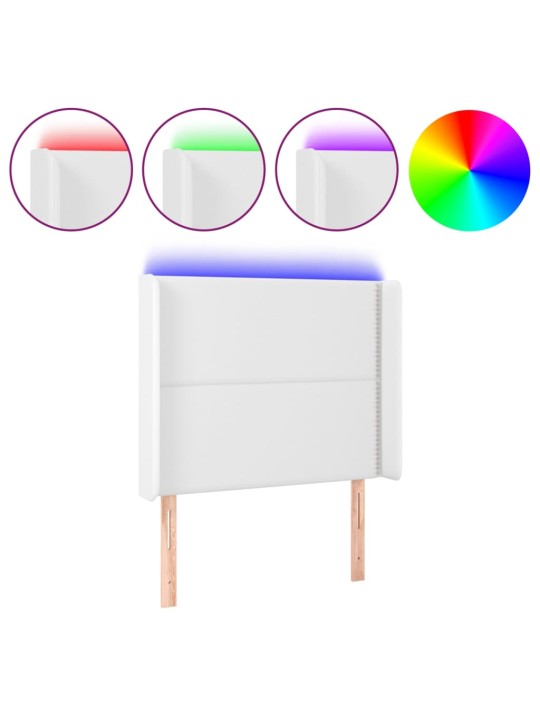 Gultas galvgalis ar led, 83x16x118/128 cm, balta mākslīgā āda