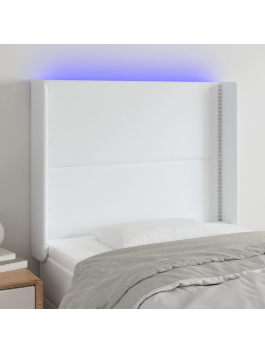 Gultas galvgalis ar led, 83x16x118/128 cm, balta mākslīgā āda