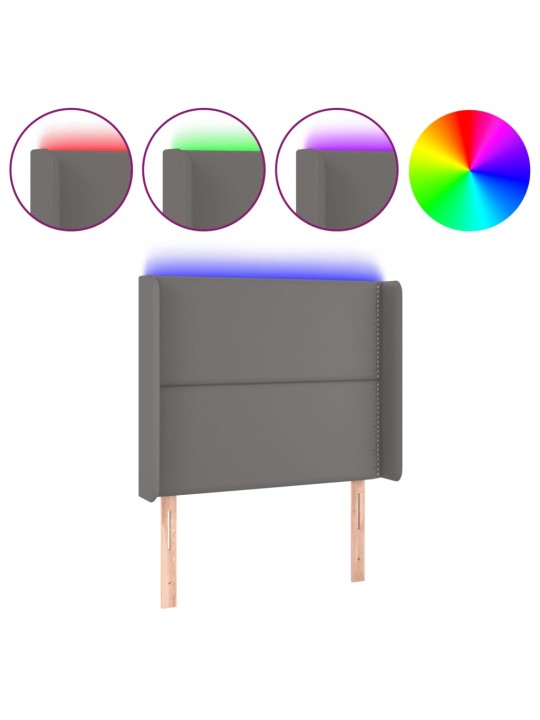 Gultas galvgalis ar led, 83x16x118/128 cm, pelēka mākslīgā āda