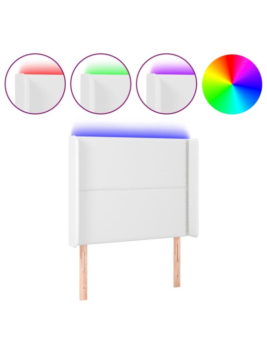 Gultas galvgalis ar led, 93x16x118/128 cm, balta mākslīgā āda