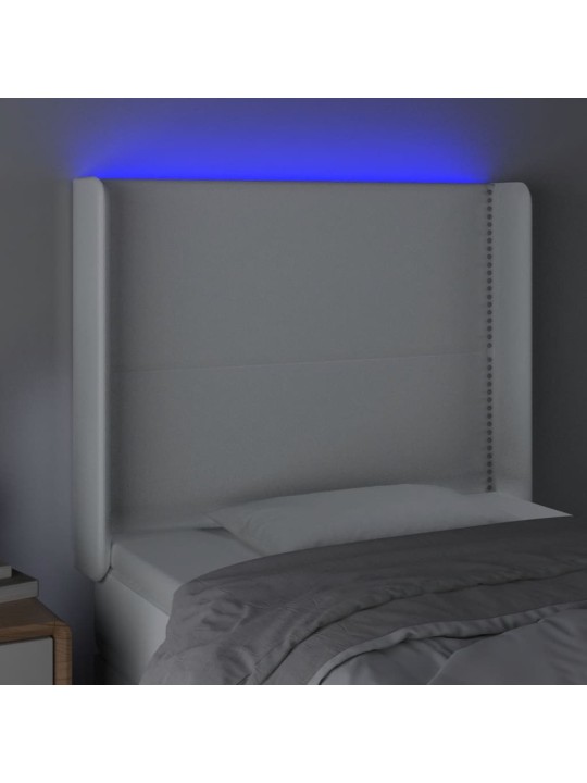 Gultas galvgalis ar led, 93x16x118/128 cm, balta mākslīgā āda