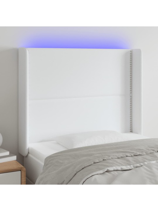 Gultas galvgalis ar led, 93x16x118/128 cm, balta mākslīgā āda