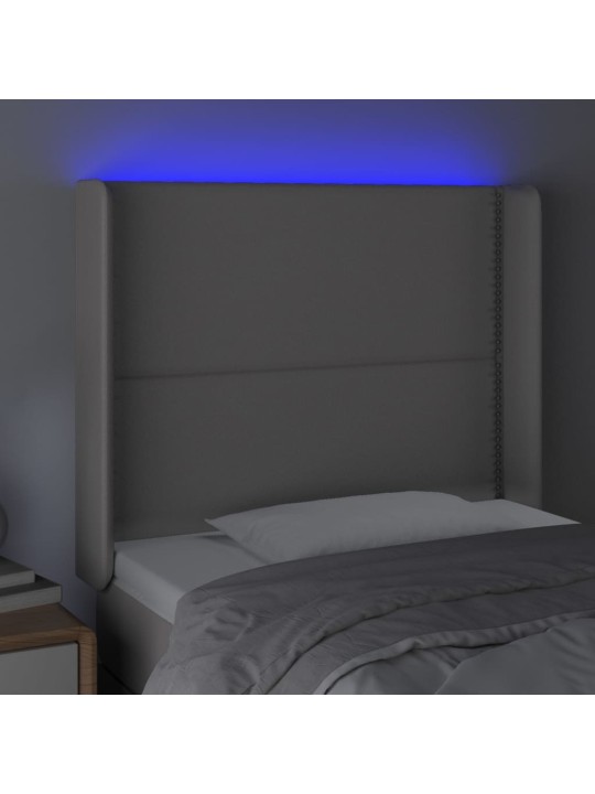 Gultas galvgalis ar led, 93x16x118/128 cm, pelēka mākslīgā āda