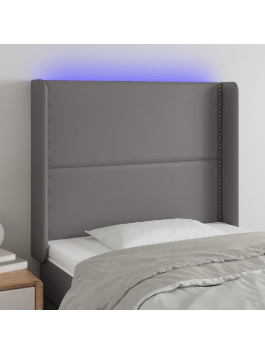 Gultas galvgalis ar led, 93x16x118/128 cm, pelēka mākslīgā āda