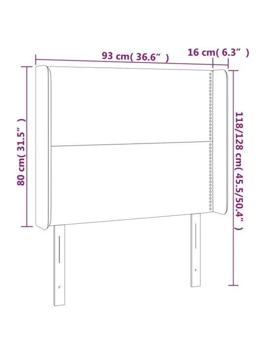 Gultas galvgalis ar led, 93x16x118/128cm, kapučīno mākslīgā āda